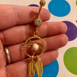 Gold dream catcher belly ring